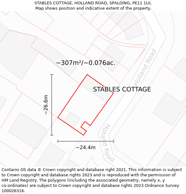 STABLES COTTAGE, HOLLAND ROAD, SPALDING, PE11 1UL: Plot and title map