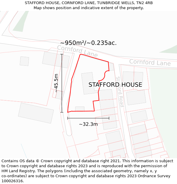 STAFFORD HOUSE, CORNFORD LANE, TUNBRIDGE WELLS, TN2 4RB: Plot and title map
