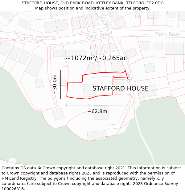 STAFFORD HOUSE, OLD PARK ROAD, KETLEY BANK, TELFORD, TF2 0DG: Plot and title map