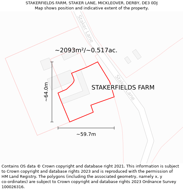 STAKERFIELDS FARM, STAKER LANE, MICKLEOVER, DERBY, DE3 0DJ: Plot and title map