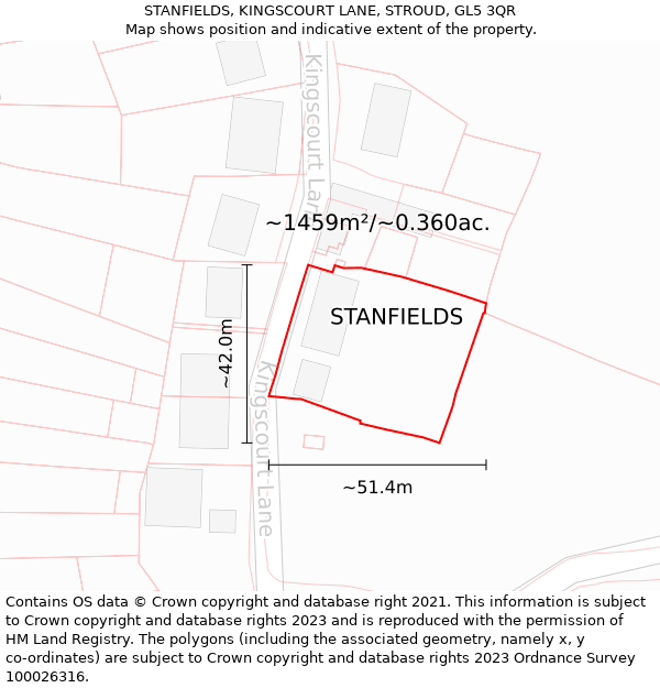 STANFIELDS, KINGSCOURT LANE, STROUD, GL5 3QR: Plot and title map