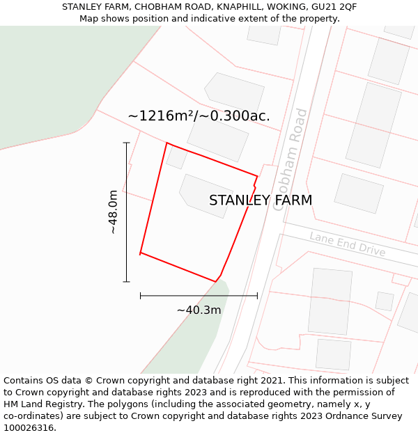 STANLEY FARM, CHOBHAM ROAD, KNAPHILL, WOKING, GU21 2QF: Plot and title map