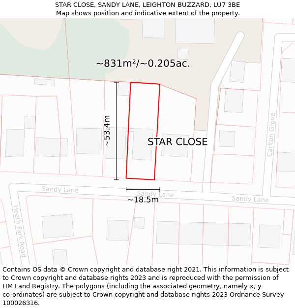 STAR CLOSE, SANDY LANE, LEIGHTON BUZZARD, LU7 3BE: Plot and title map
