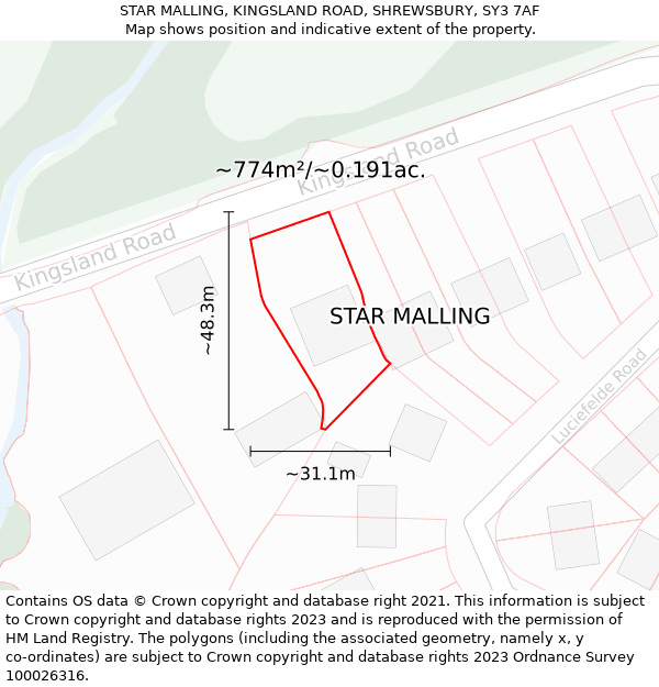 STAR MALLING, KINGSLAND ROAD, SHREWSBURY, SY3 7AF: Plot and title map