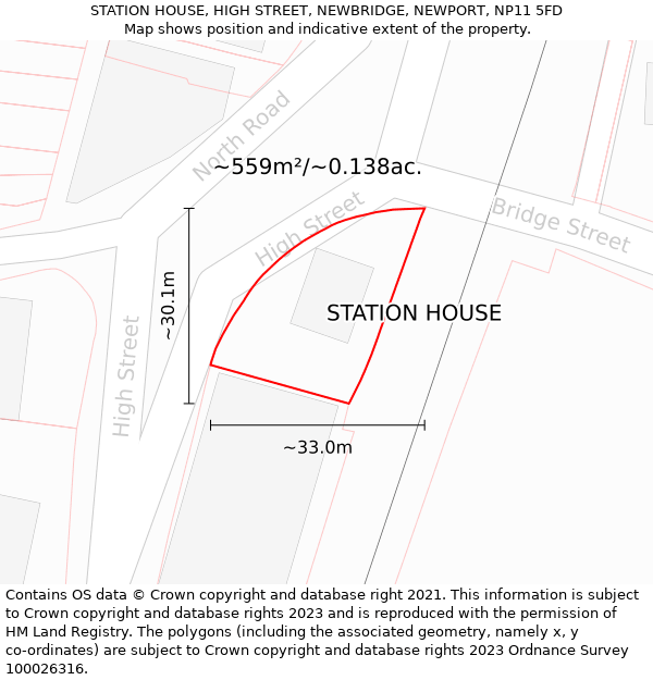 STATION HOUSE, HIGH STREET, NEWBRIDGE, NEWPORT, NP11 5FD: Plot and title map