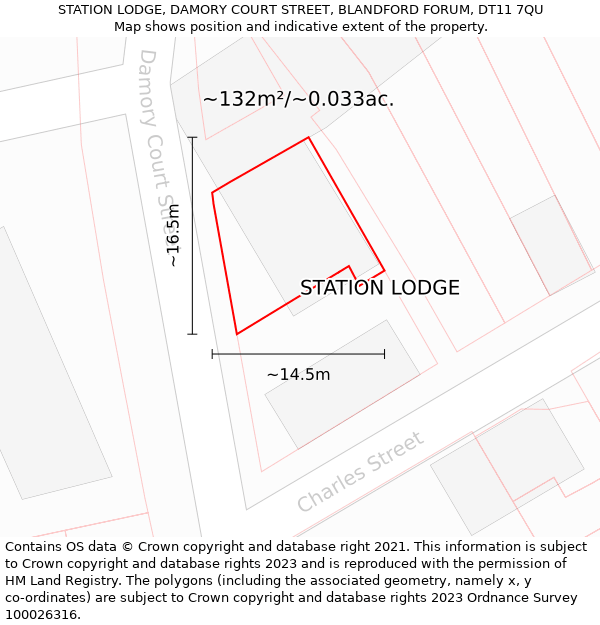 STATION LODGE, DAMORY COURT STREET, BLANDFORD FORUM, DT11 7QU: Plot and title map