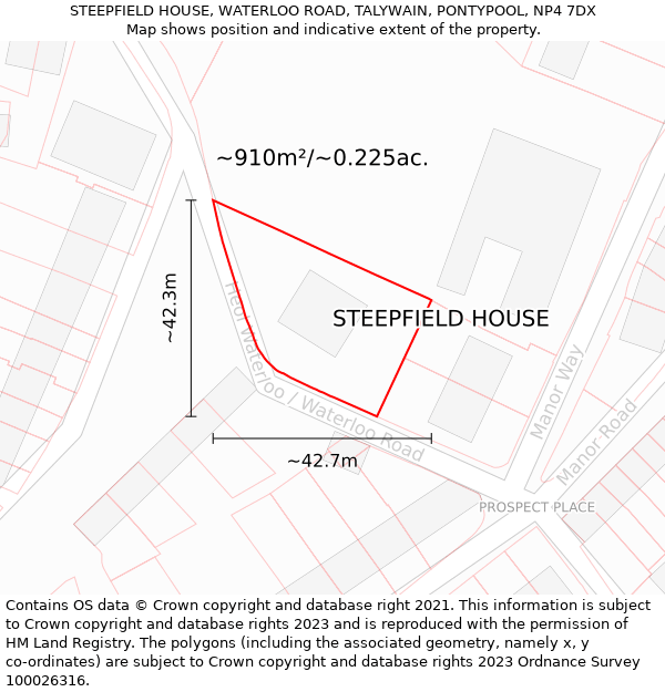 STEEPFIELD HOUSE, WATERLOO ROAD, TALYWAIN, PONTYPOOL, NP4 7DX: Plot and title map