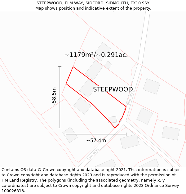 STEEPWOOD, ELM WAY, SIDFORD, SIDMOUTH, EX10 9SY: Plot and title map