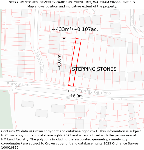 STEPPING STONES, BEVERLEY GARDENS, CHESHUNT, WALTHAM CROSS, EN7 5LX: Plot and title map