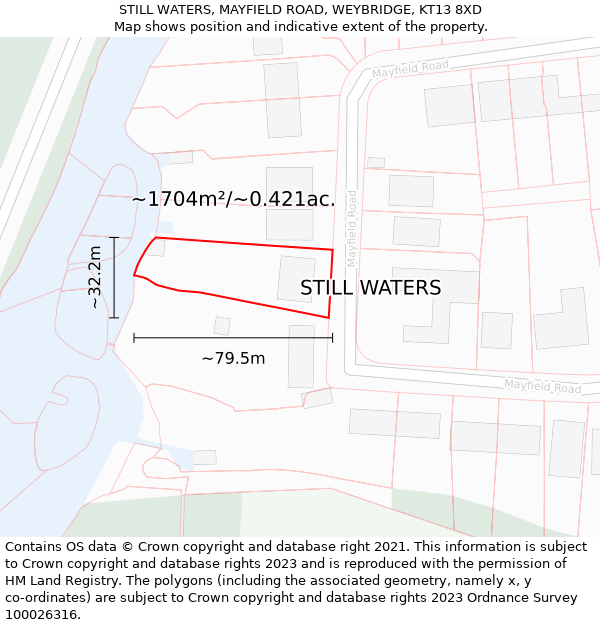 STILL WATERS, MAYFIELD ROAD, WEYBRIDGE, KT13 8XD: Plot and title map