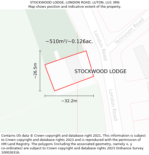STOCKWOOD LODGE, LONDON ROAD, LUTON, LU1 3RN: Plot and title map