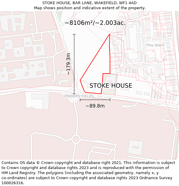 STOKE HOUSE, BAR LANE, WAKEFIELD, WF1 4AD: Plot and title map