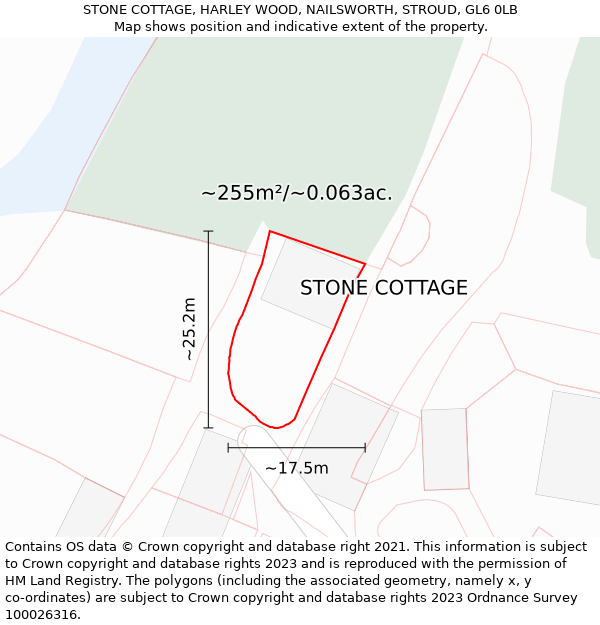 STONE COTTAGE, HARLEY WOOD, NAILSWORTH, STROUD, GL6 0LB: Plot and title map