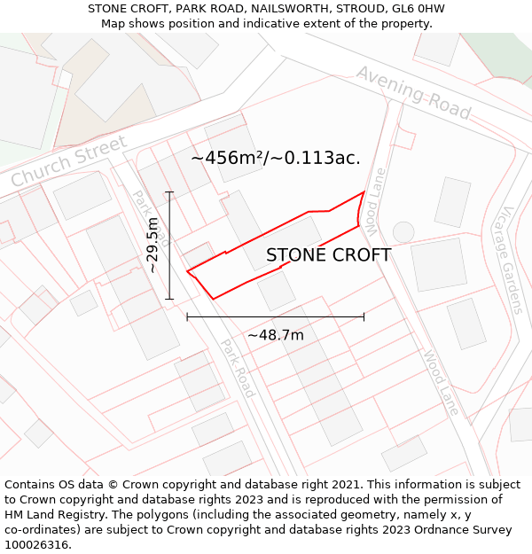 STONE CROFT, PARK ROAD, NAILSWORTH, STROUD, GL6 0HW: Plot and title map