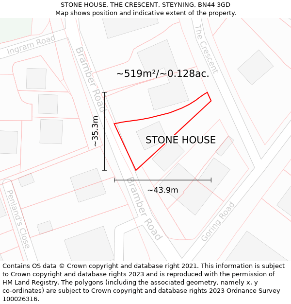 STONE HOUSE, THE CRESCENT, STEYNING, BN44 3GD: Plot and title map