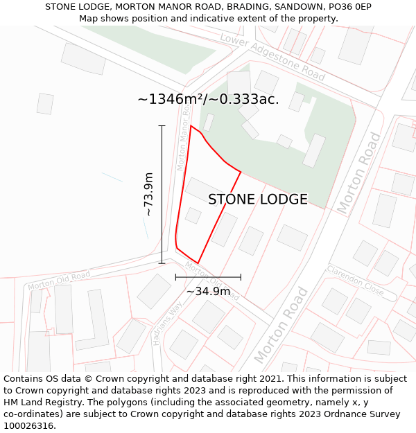 STONE LODGE, MORTON MANOR ROAD, BRADING, SANDOWN, PO36 0EP: Plot and title map