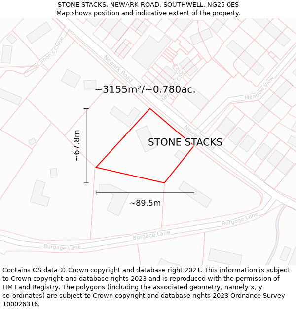 STONE STACKS, NEWARK ROAD, SOUTHWELL, NG25 0ES: Plot and title map