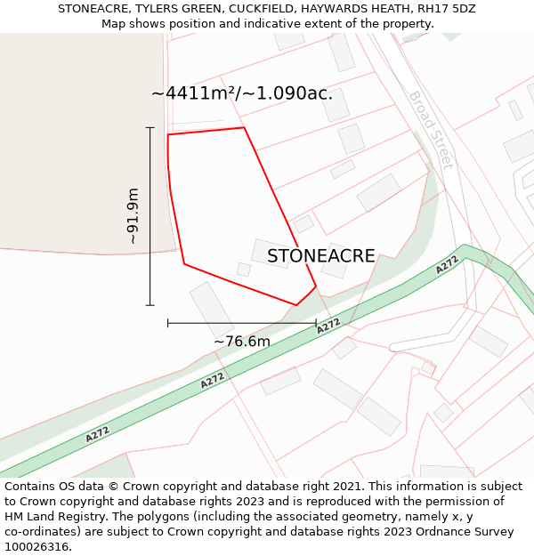 STONEACRE, TYLERS GREEN, CUCKFIELD, HAYWARDS HEATH, RH17 5DZ: Plot and title map