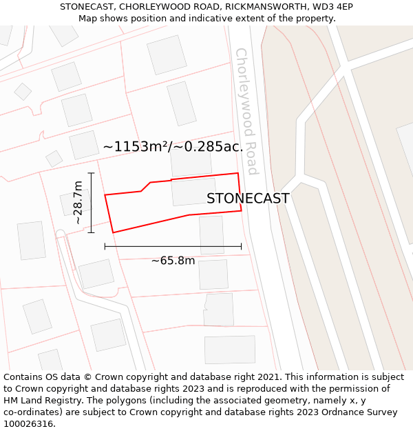 STONECAST, CHORLEYWOOD ROAD, RICKMANSWORTH, WD3 4EP: Plot and title map