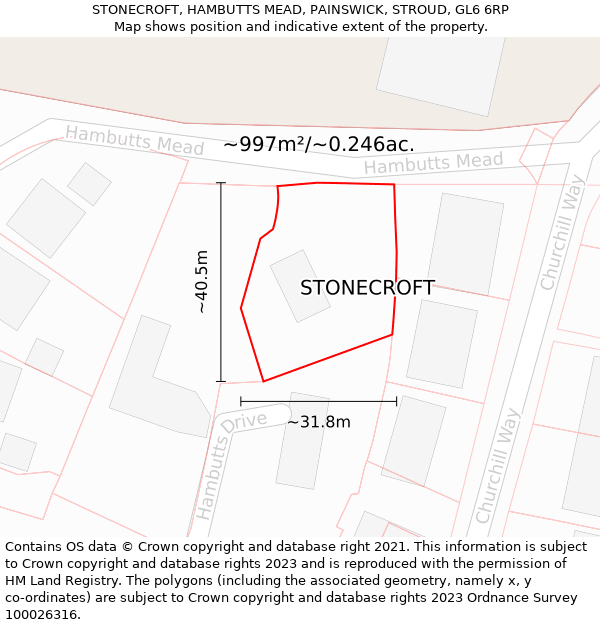 STONECROFT, HAMBUTTS MEAD, PAINSWICK, STROUD, GL6 6RP: Plot and title map
