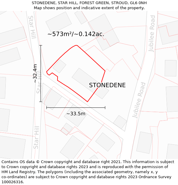 STONEDENE, STAR HILL, FOREST GREEN, STROUD, GL6 0NH: Plot and title map