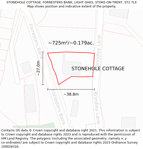 STONEHOLE COTTAGE, FORRESTERS BANK, LIGHT OAKS, STOKE-ON-TRENT, ST2 7LX: Plot and title map