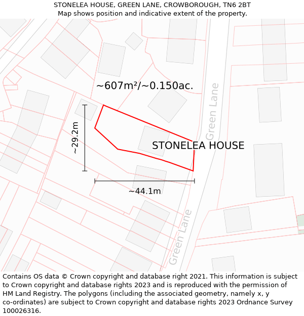 STONELEA HOUSE, GREEN LANE, CROWBOROUGH, TN6 2BT: Plot and title map