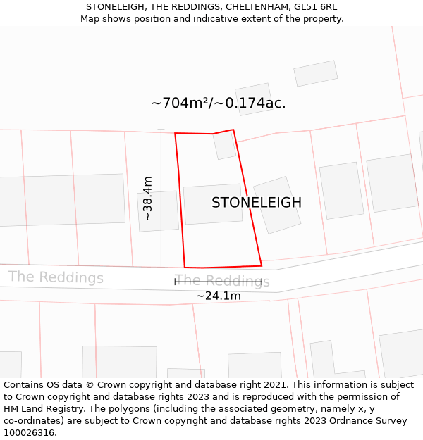 STONELEIGH, THE REDDINGS, CHELTENHAM, GL51 6RL: Plot and title map