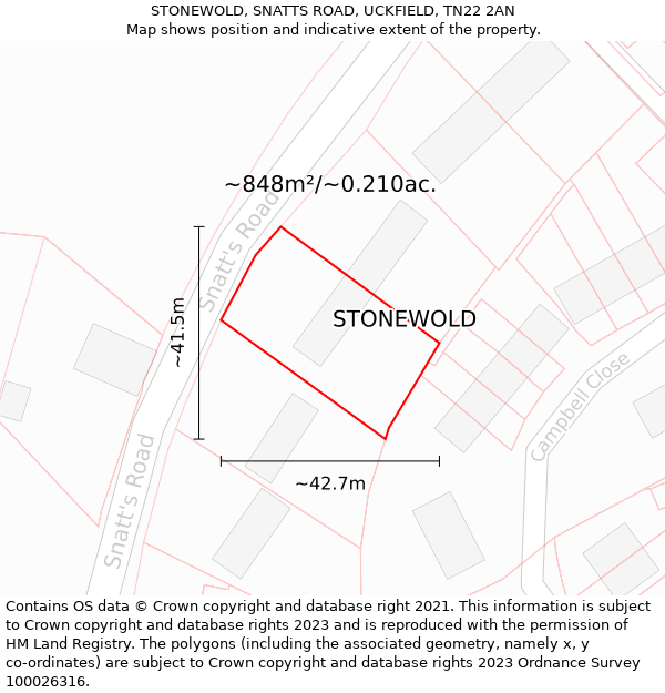 STONEWOLD, SNATTS ROAD, UCKFIELD, TN22 2AN: Plot and title map