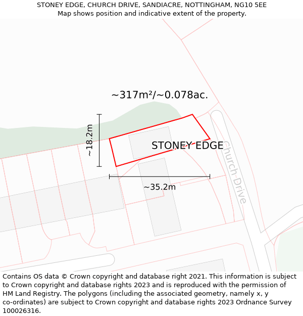 STONEY EDGE, CHURCH DRIVE, SANDIACRE, NOTTINGHAM, NG10 5EE: Plot and title map