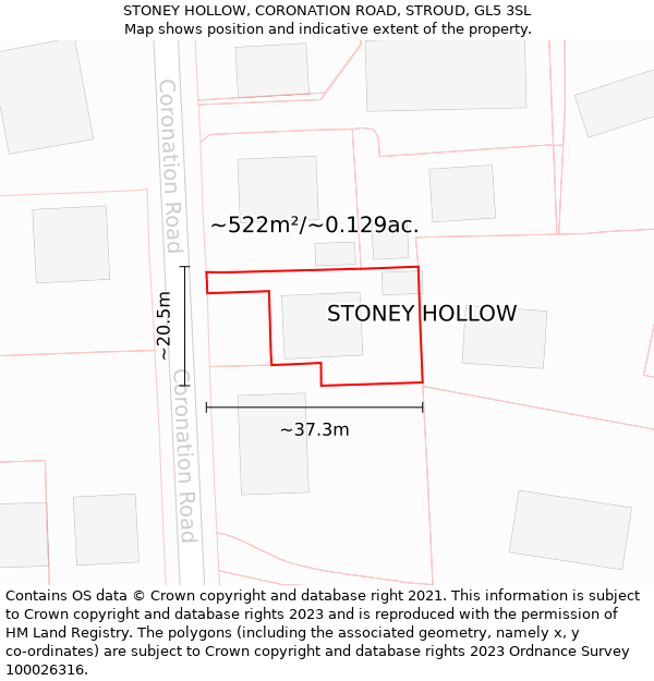 STONEY HOLLOW, CORONATION ROAD, STROUD, GL5 3SL: Plot and title map