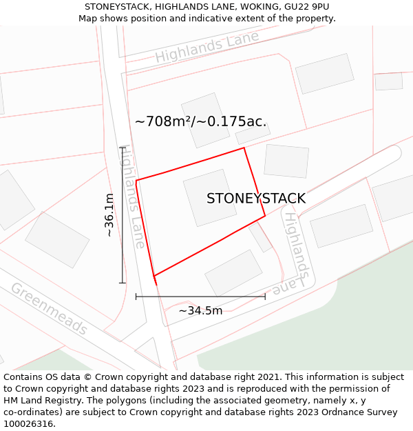 STONEYSTACK, HIGHLANDS LANE, WOKING, GU22 9PU: Plot and title map