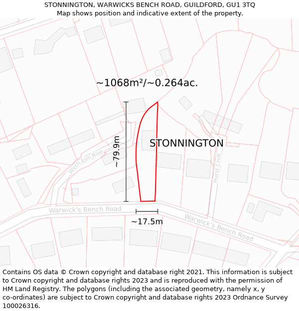 STONNINGTON, WARWICKS BENCH ROAD, GUILDFORD, GU1 3TQ: Plot and title map