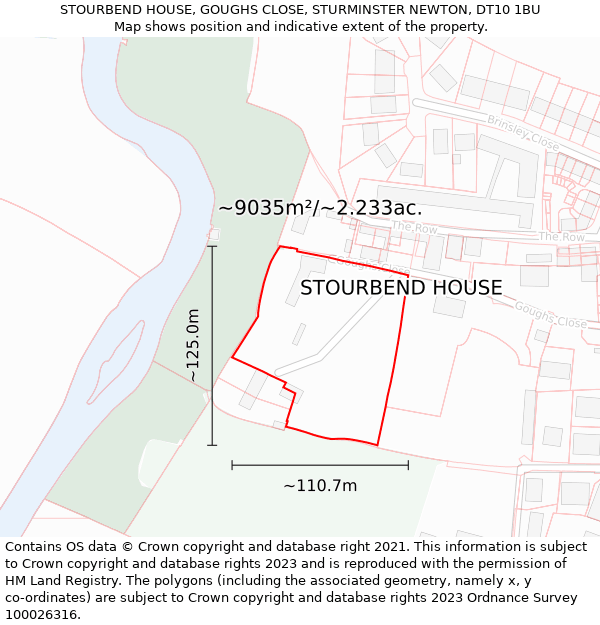 STOURBEND HOUSE, GOUGHS CLOSE, STURMINSTER NEWTON, DT10 1BU: Plot and title map