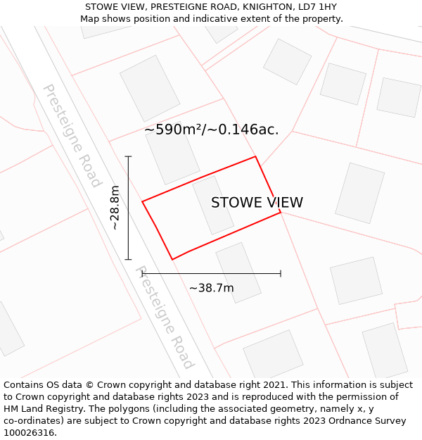 STOWE VIEW, PRESTEIGNE ROAD, KNIGHTON, LD7 1HY: Plot and title map