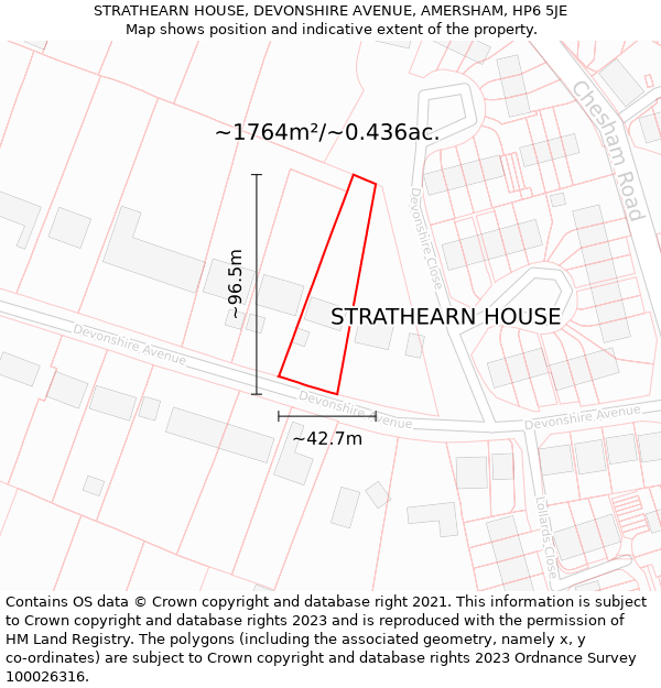 STRATHEARN HOUSE, DEVONSHIRE AVENUE, AMERSHAM, HP6 5JE: Plot and title map