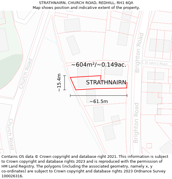 STRATHNAIRN, CHURCH ROAD, REDHILL, RH1 6QA: Plot and title map