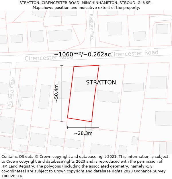 STRATTON, CIRENCESTER ROAD, MINCHINHAMPTON, STROUD, GL6 9EL: Plot and title map