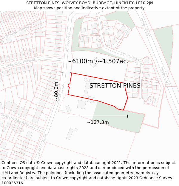 STRETTON PINES, WOLVEY ROAD, BURBAGE, HINCKLEY, LE10 2JN: Plot and title map