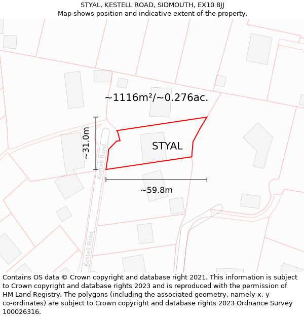 STYAL, KESTELL ROAD, SIDMOUTH, EX10 8JJ: Plot and title map