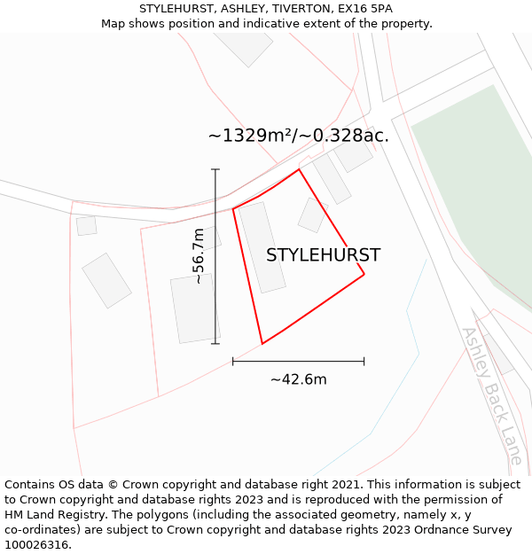 STYLEHURST, ASHLEY, TIVERTON, EX16 5PA: Plot and title map