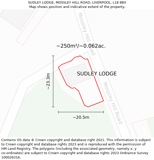 SUDLEY LODGE, MOSSLEY HILL ROAD, LIVERPOOL, L18 8BX: Plot and title map