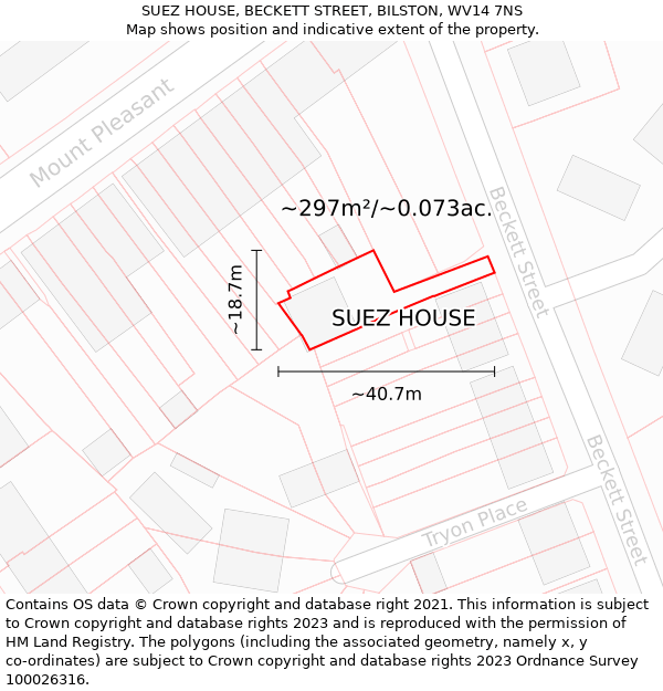 SUEZ HOUSE, BECKETT STREET, BILSTON, WV14 7NS: Plot and title map