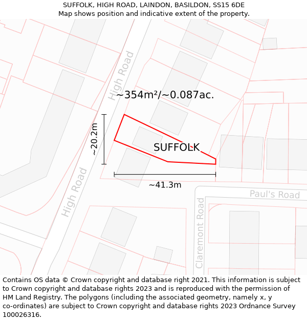SUFFOLK, HIGH ROAD, LAINDON, BASILDON, SS15 6DE: Plot and title map