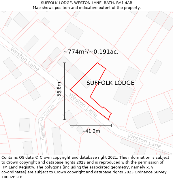 SUFFOLK LODGE, WESTON LANE, BATH, BA1 4AB: Plot and title map