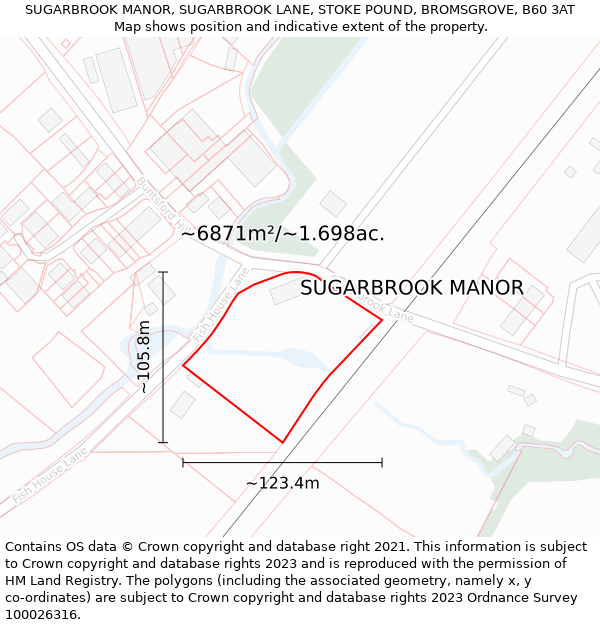 SUGARBROOK MANOR, SUGARBROOK LANE, STOKE POUND, BROMSGROVE, B60 3AT: Plot and title map