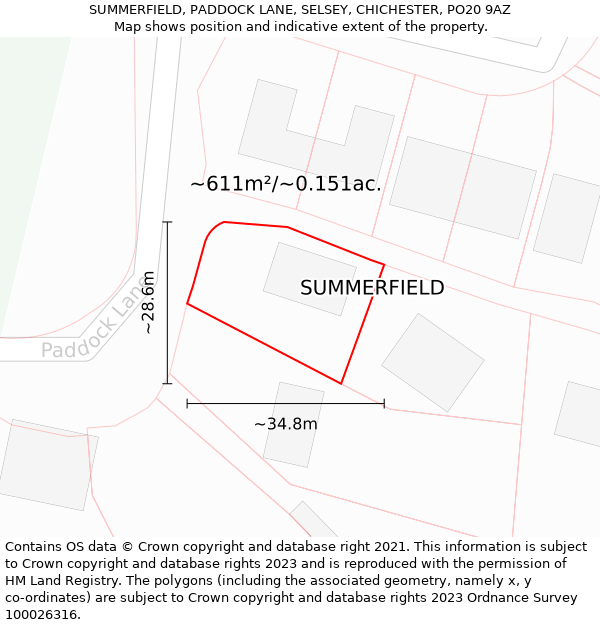 SUMMERFIELD, PADDOCK LANE, SELSEY, CHICHESTER, PO20 9AZ: Plot and title map