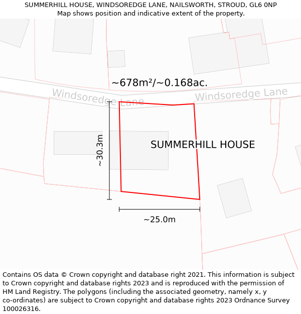 SUMMERHILL HOUSE, WINDSOREDGE LANE, NAILSWORTH, STROUD, GL6 0NP: Plot and title map