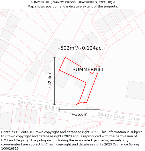 SUMMERHILL, SANDY CROSS, HEATHFIELD, TN21 8QN: Plot and title map