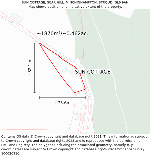 SUN COTTAGE, SCAR HILL, MINCHINHAMPTON, STROUD, GL6 9AH: Plot and title map